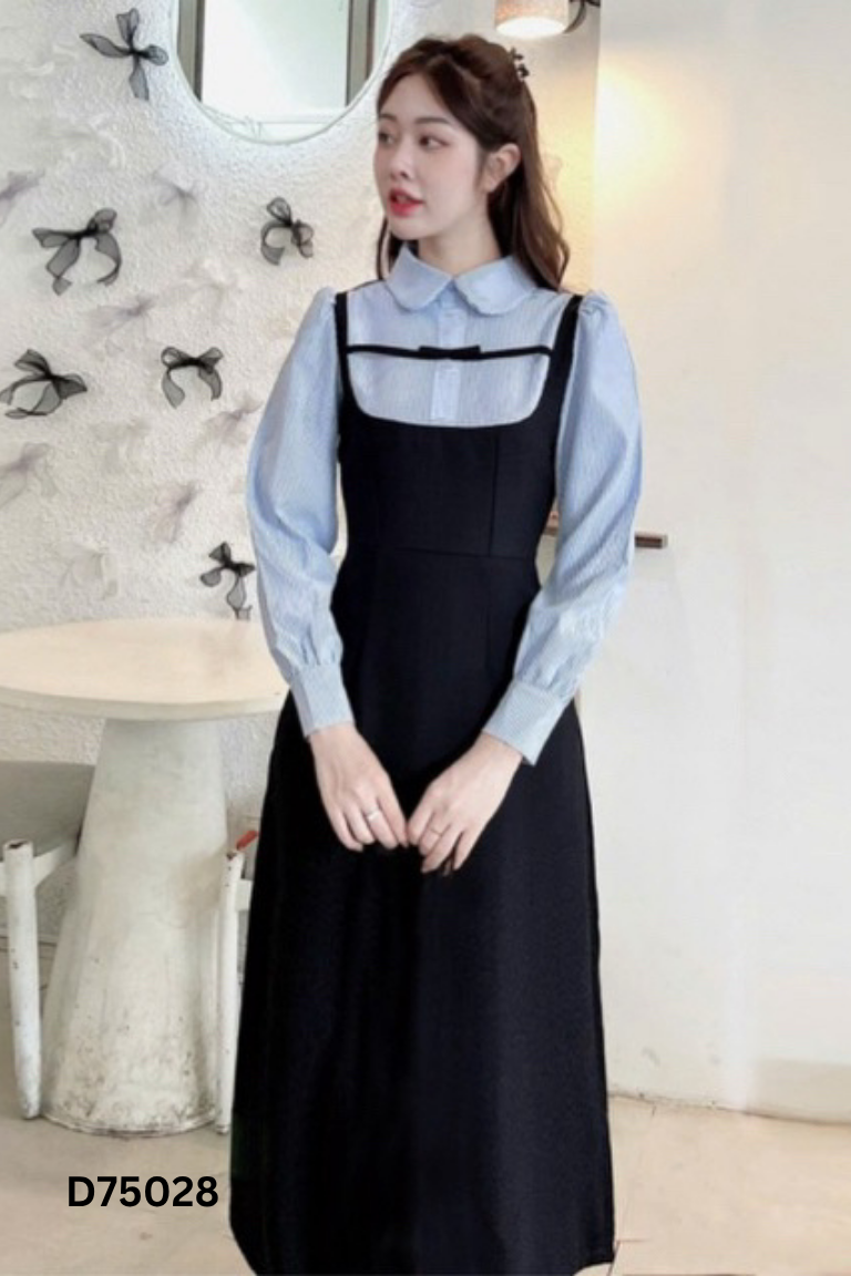 Váy đen HERLY SHOP phối xanh sọc