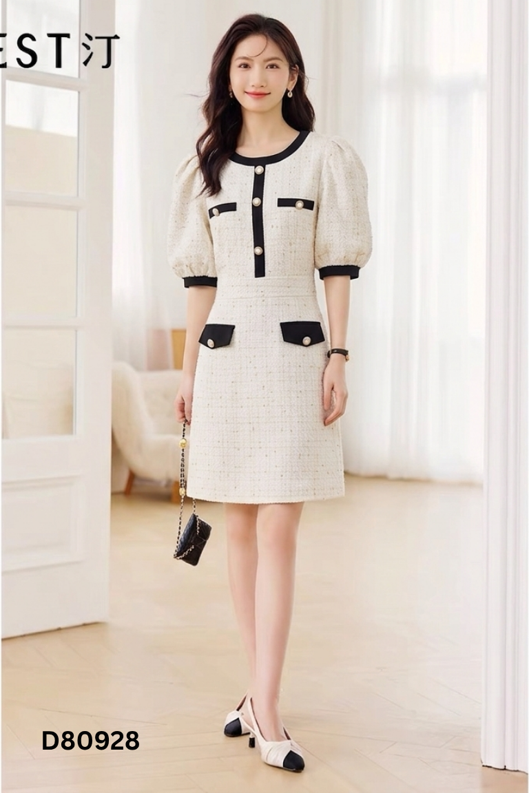 Váy dạ trắng LYRA viền đen