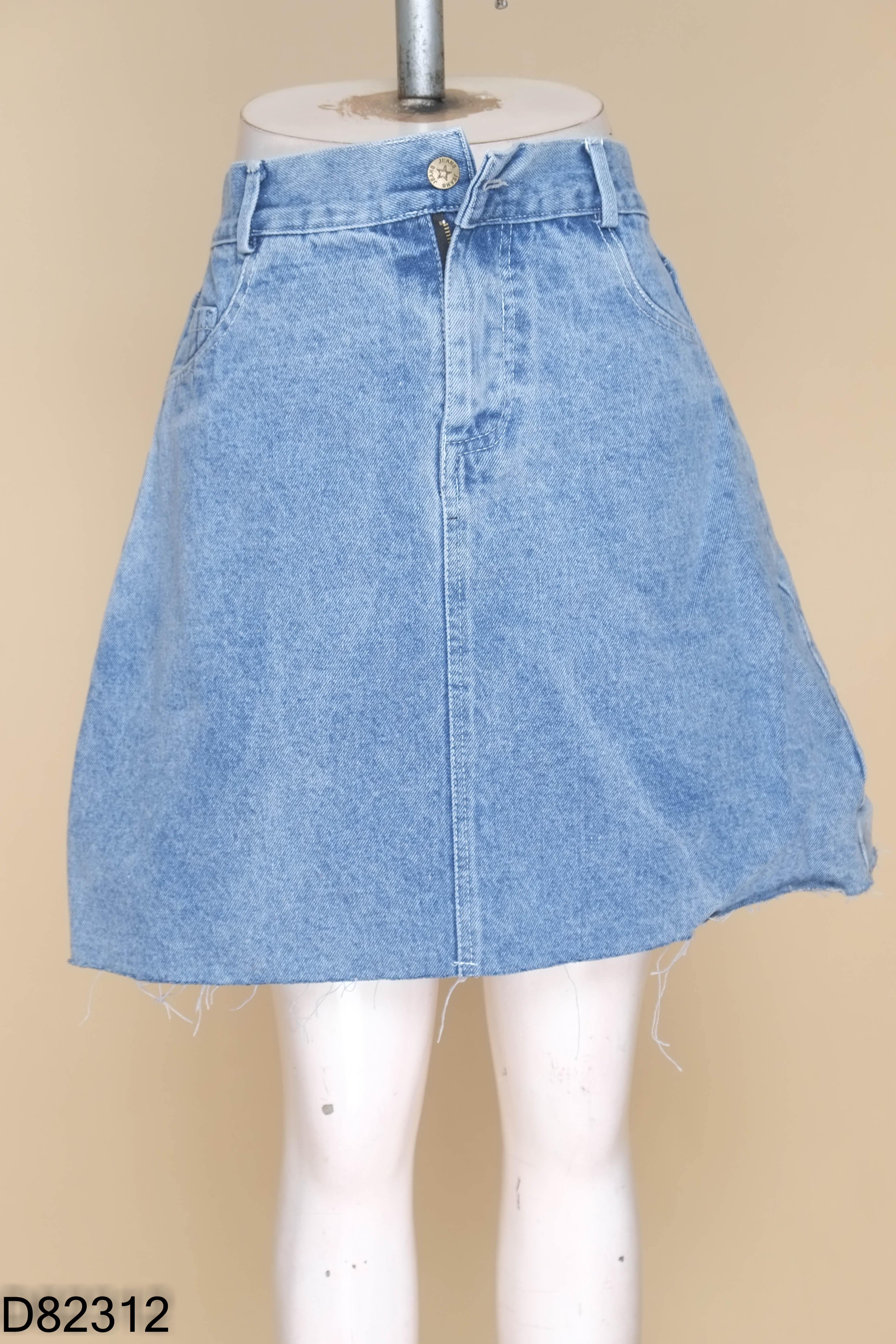 NEWTAG Chân váy jeans xanh tua rua