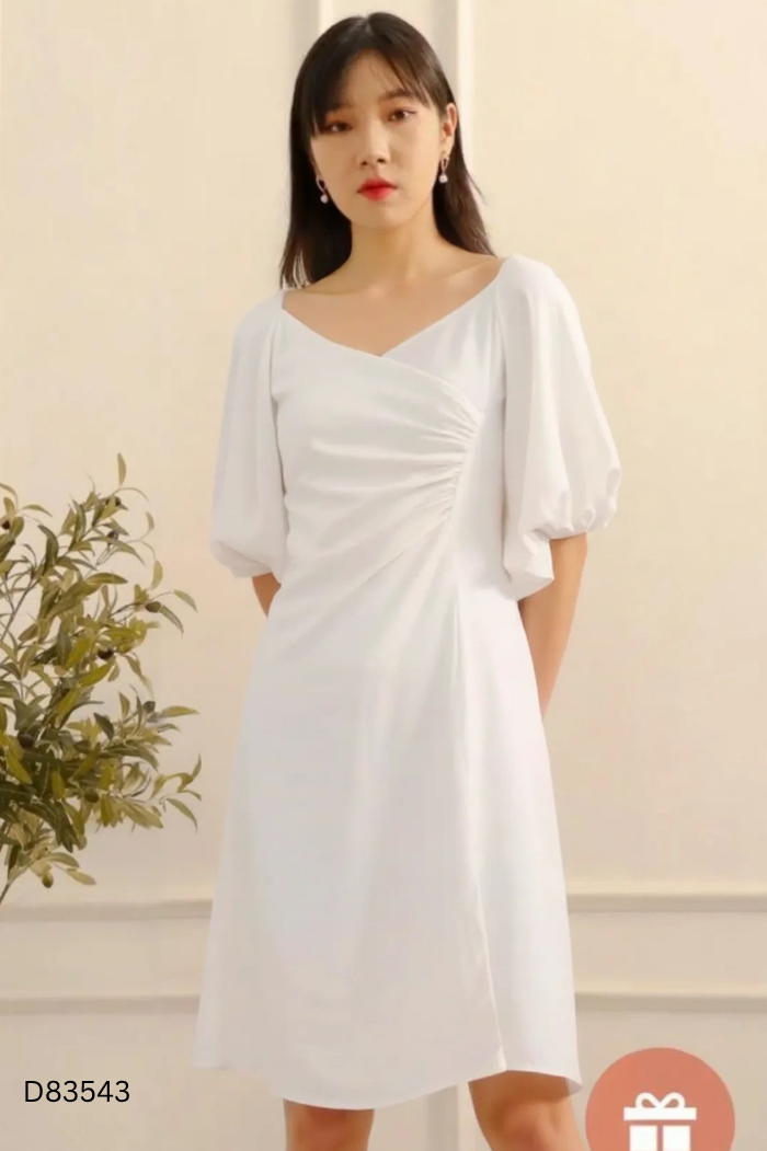 Váy trắng trơn tay phồng