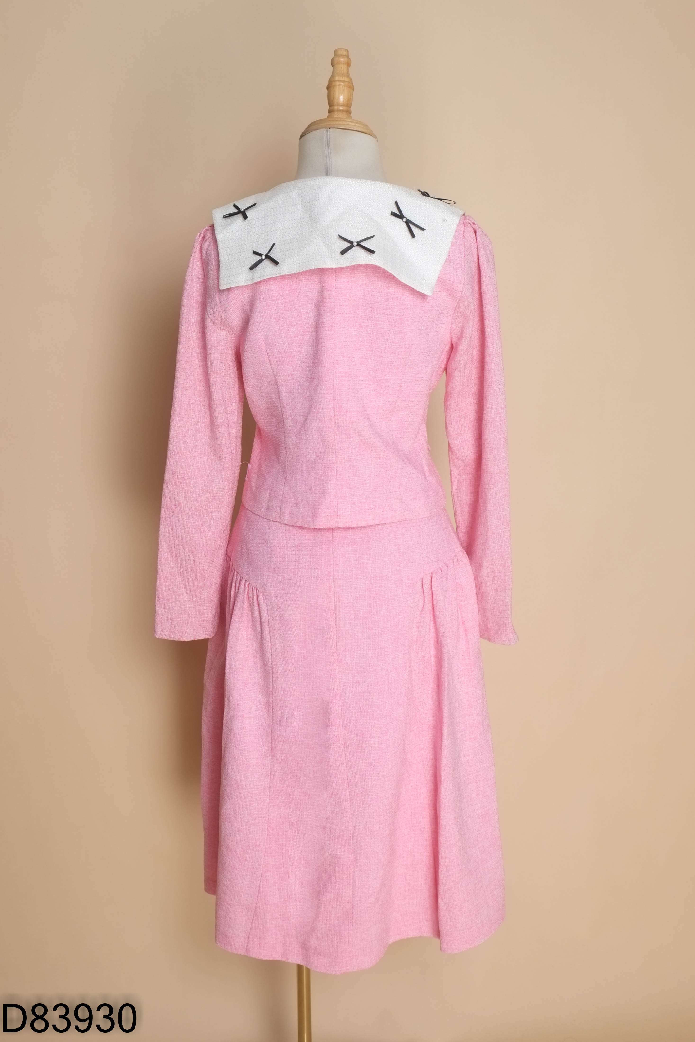 Set TOSON áo hồng cổ be + chân váy hồng