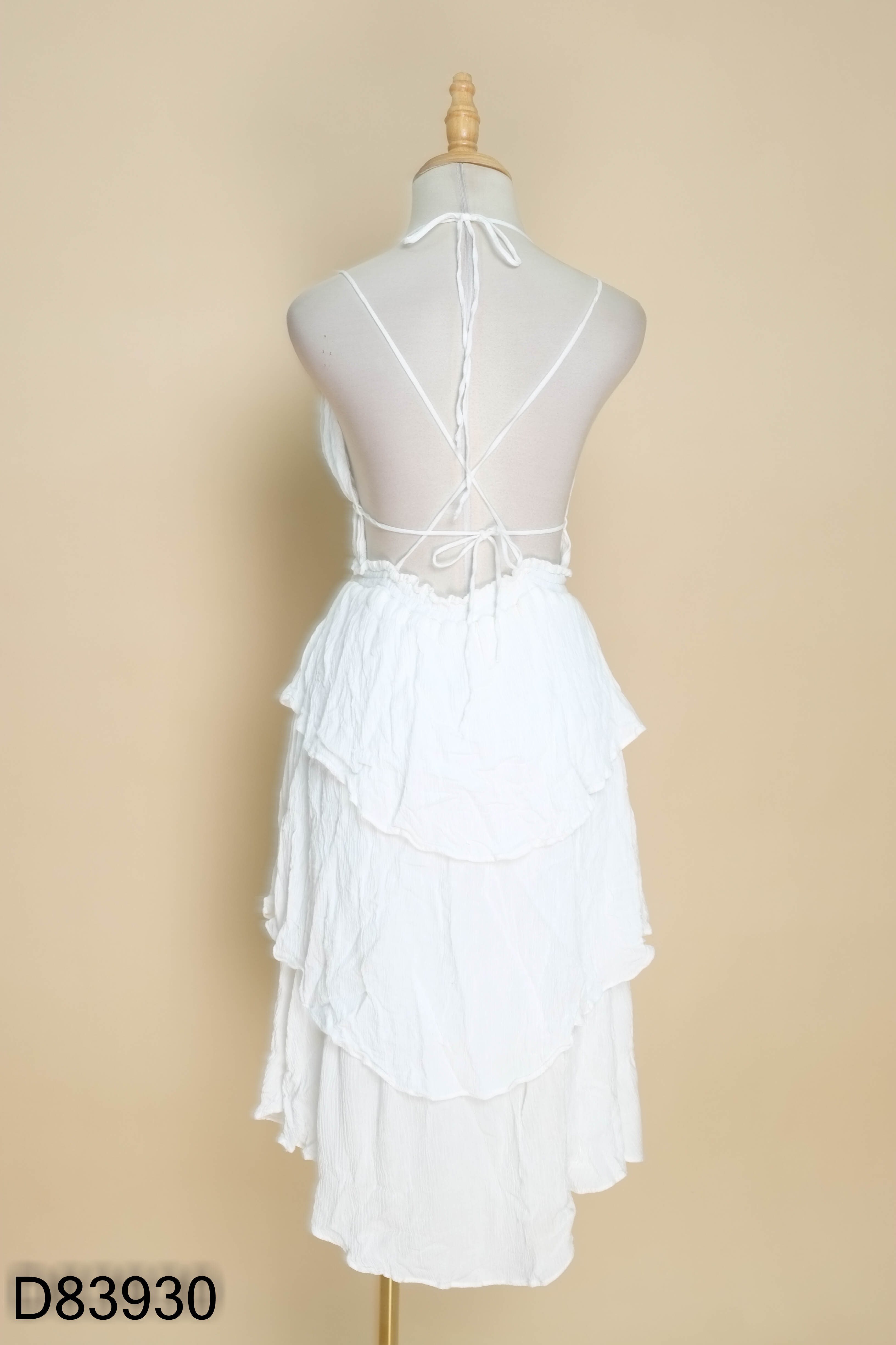 Váy SÒ VINTAGE linen trắng cut lưng