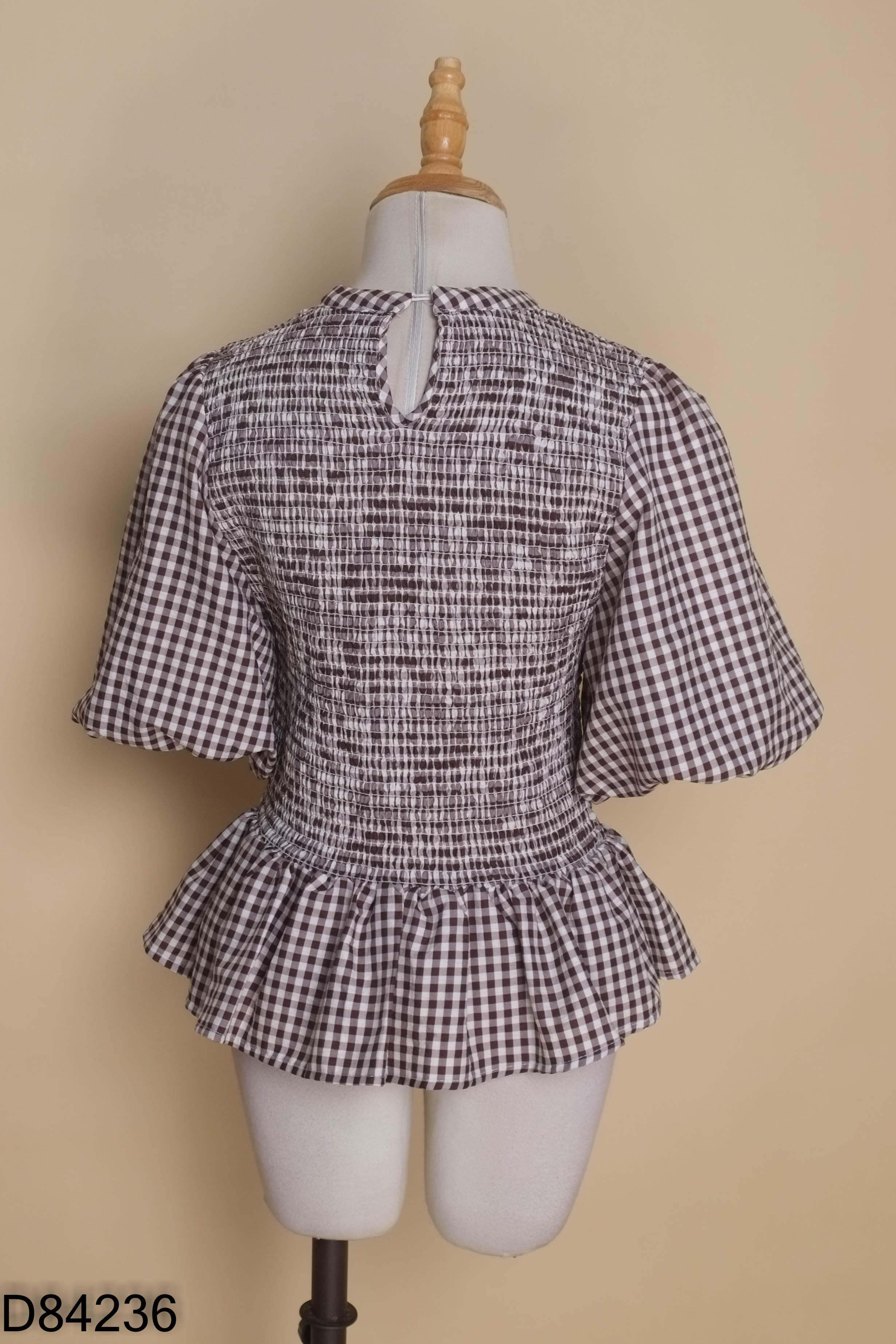 Áo chun nâu kẻ ZARA tay phồng (xuất)