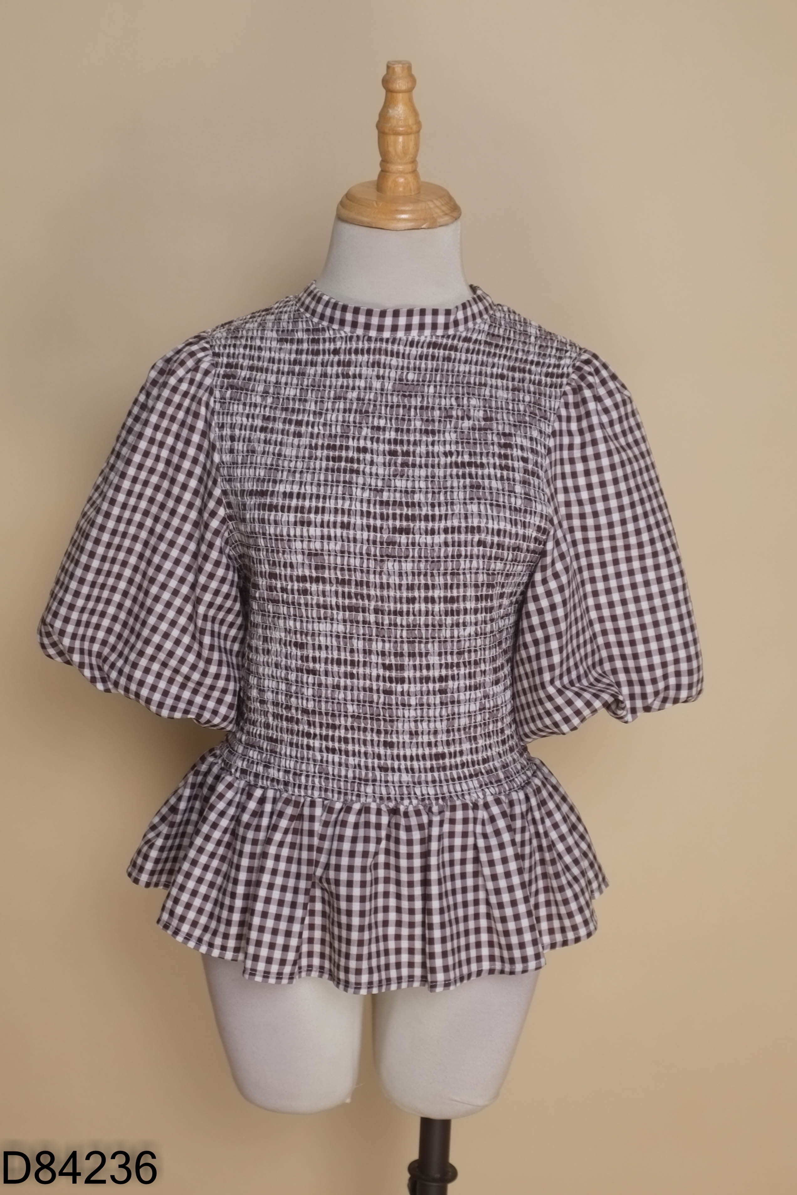 Áo chun nâu kẻ ZARA tay phồng (xuất)