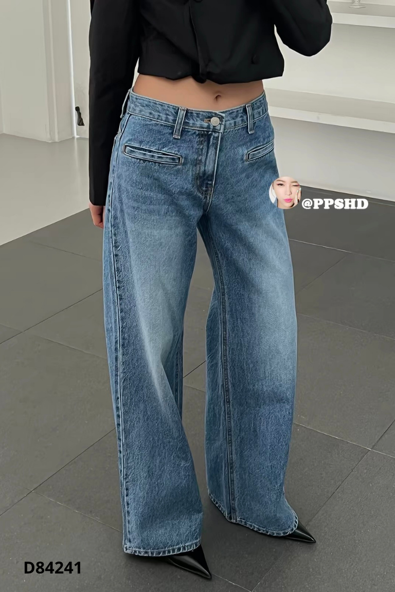 Quần jeans xanh trơn ống rộng
