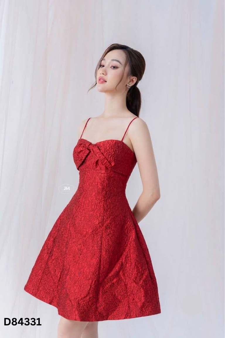 NEWTAG JM DESIGN váy gấm đỏ hai dây