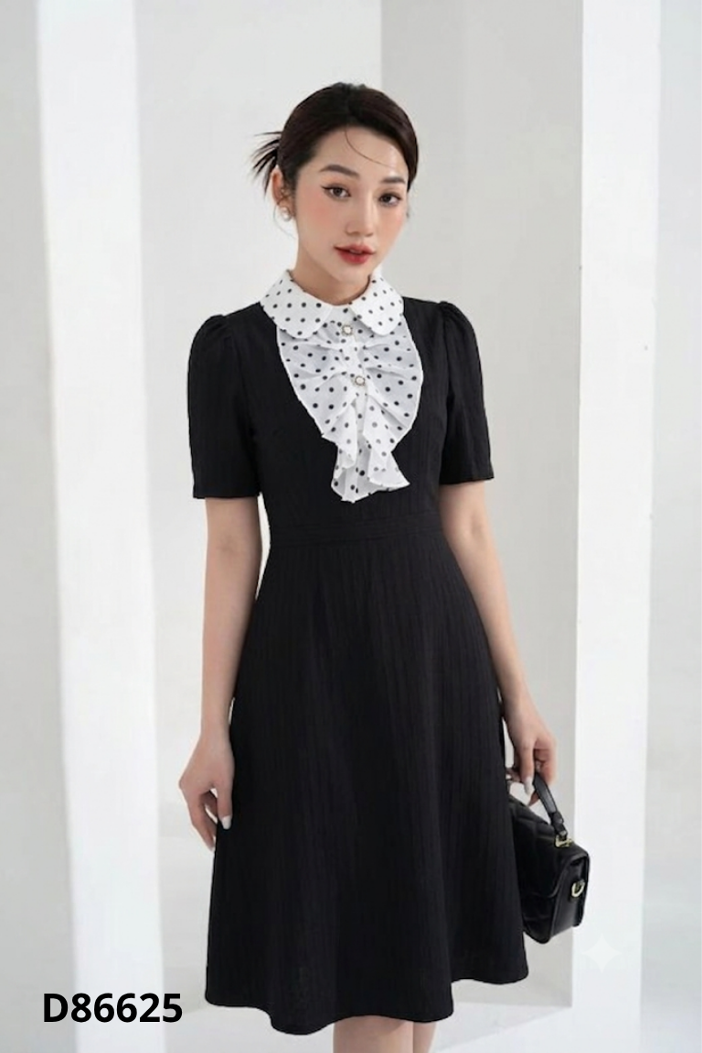 Váy H&H LUXURY đen phối chấm bi
