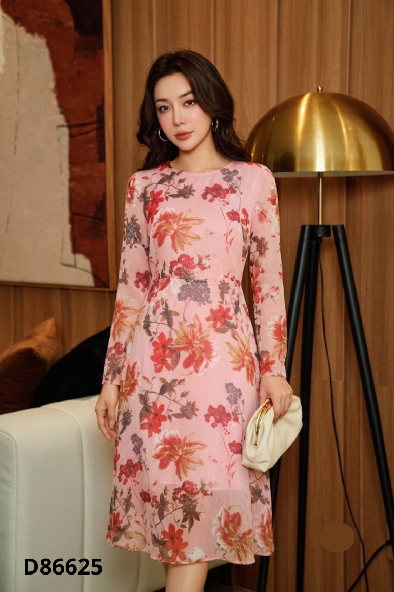 Váy PEONY hồng họa tiết hoa