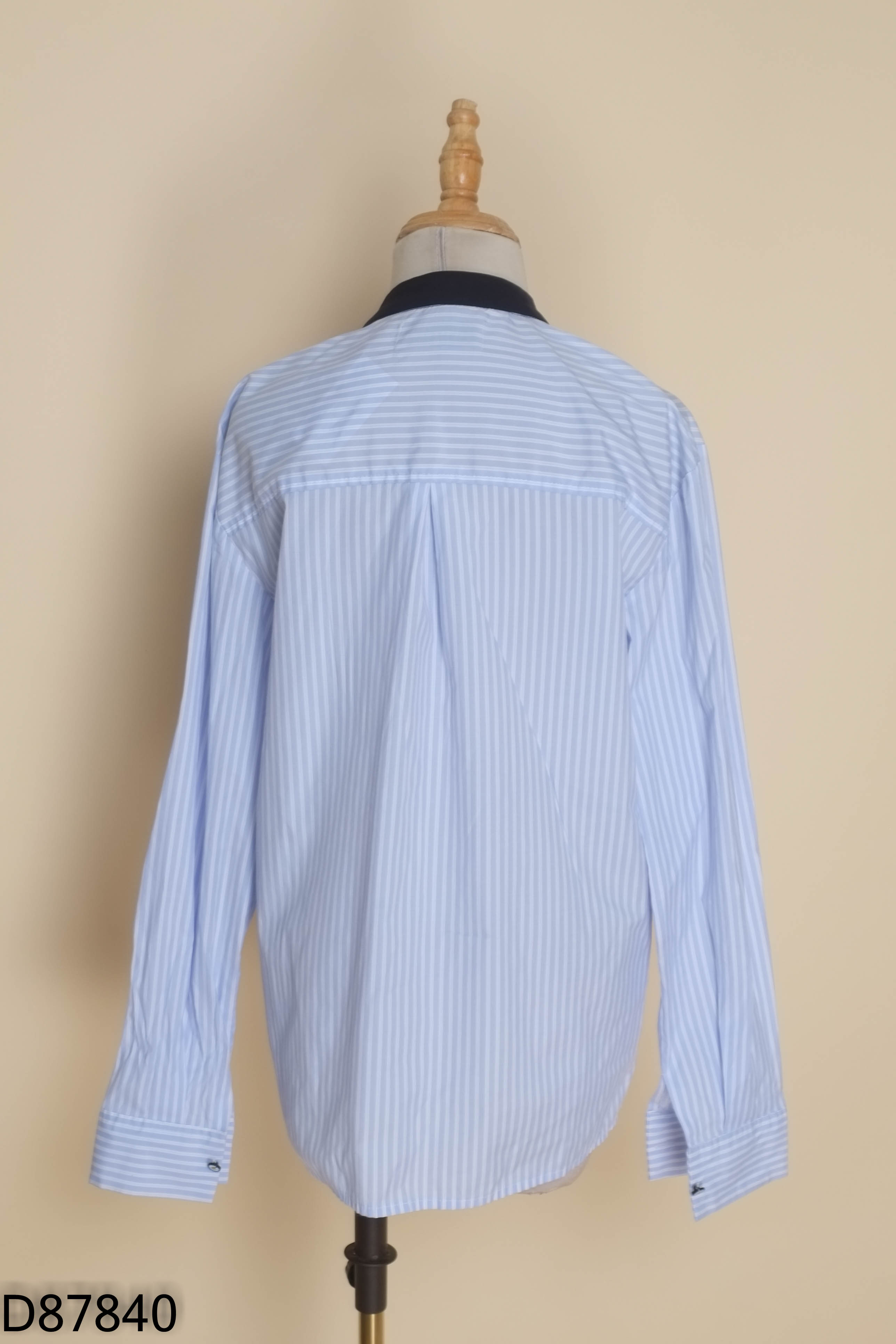 Áo sơ mi xanh kẻ TIT ELEGANT cổ tàu