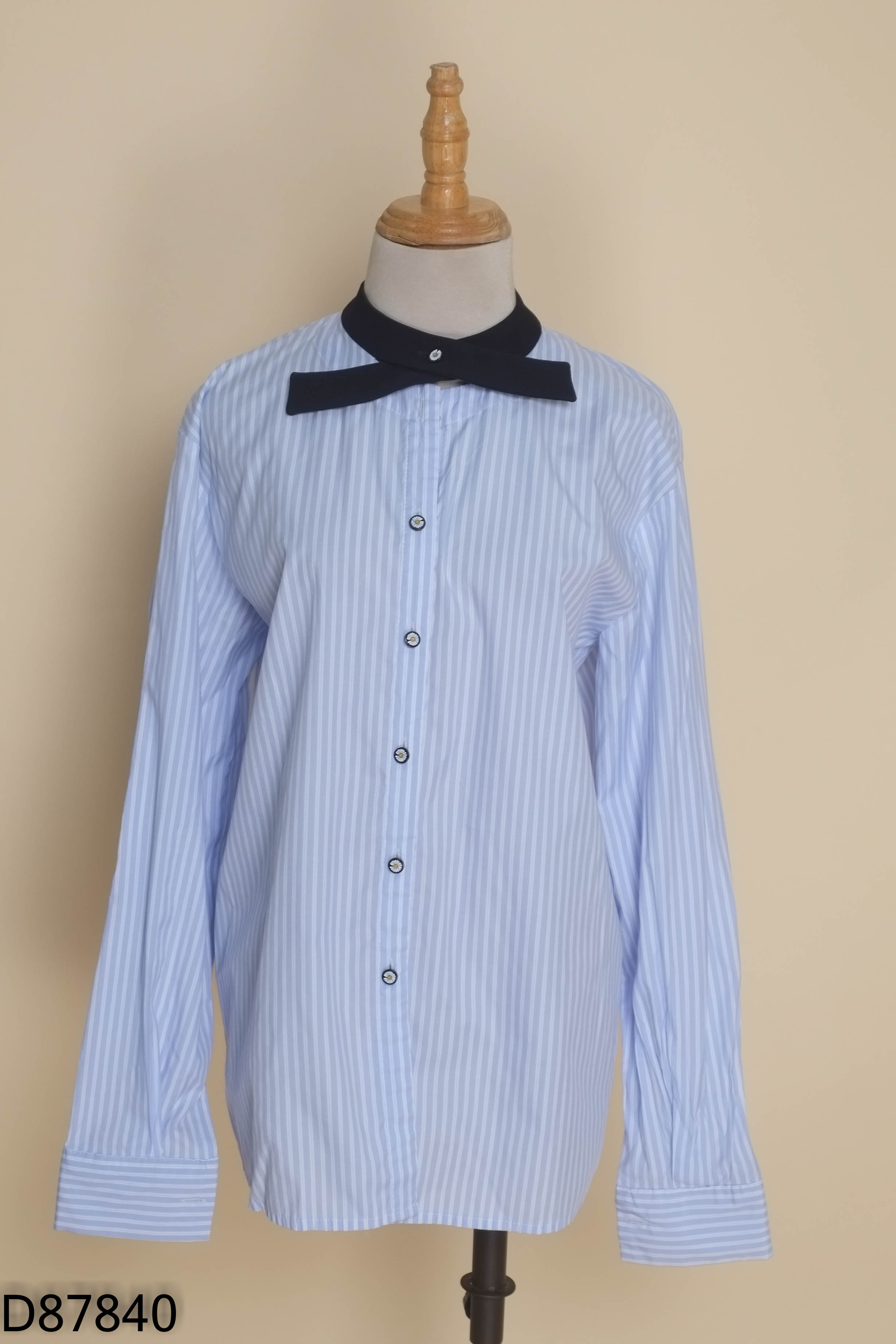 Áo sơ mi xanh kẻ TIT ELEGANT cổ tàu