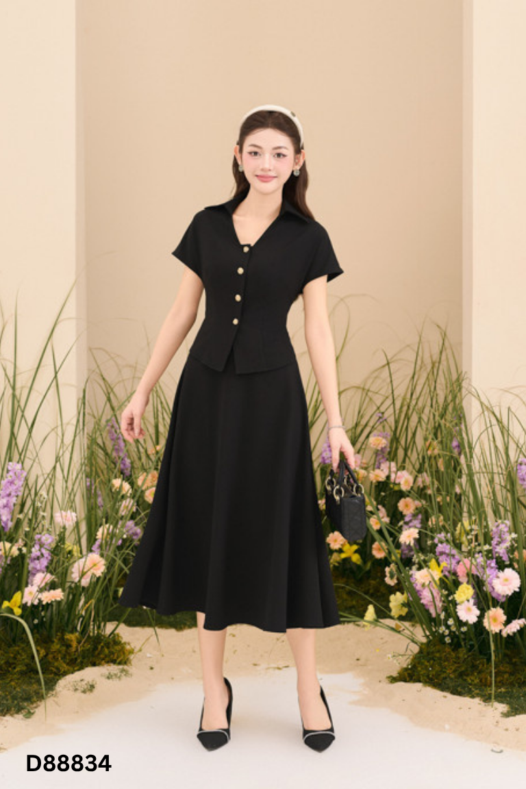Set ORCHID áo + chân váy đen trơn