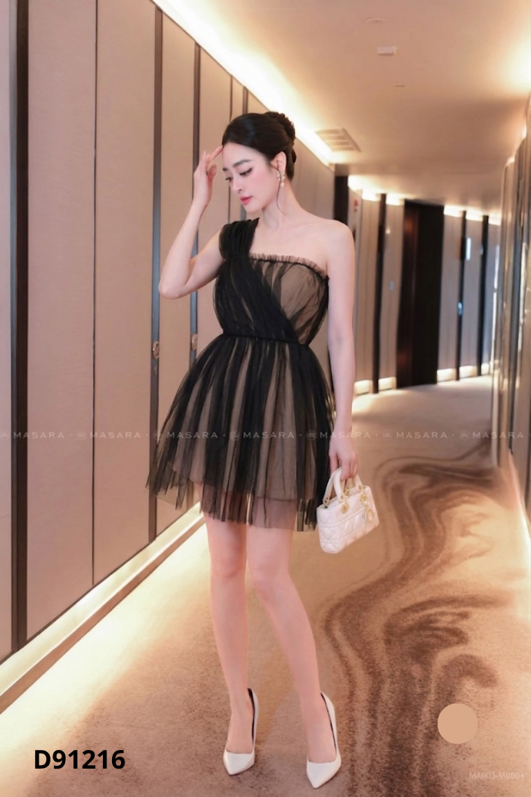 Váy KIEU LY PHAM nâu phối voan đen