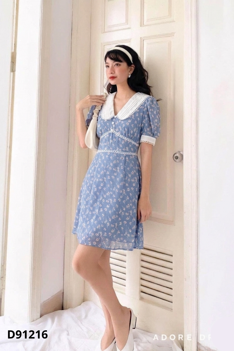 Váy LA.MEIZ xanh họa tiết hoa trắng