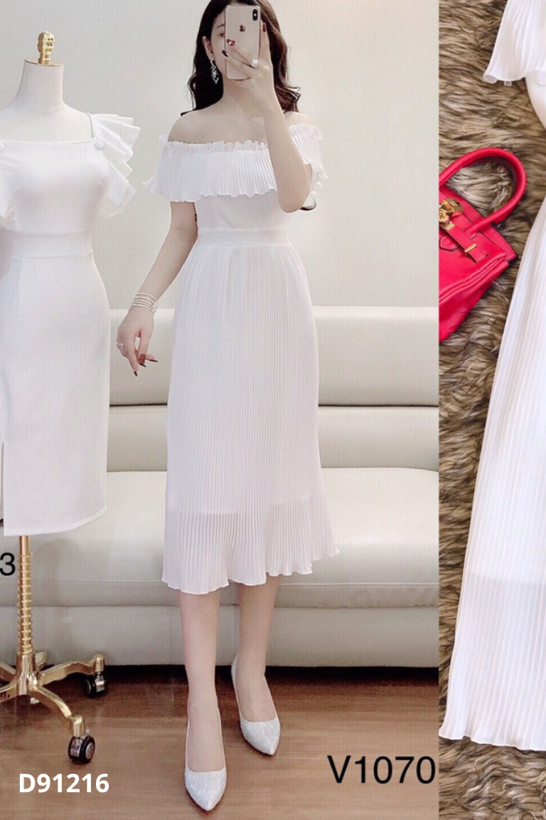 Váy DVC voan trắng xếp ly