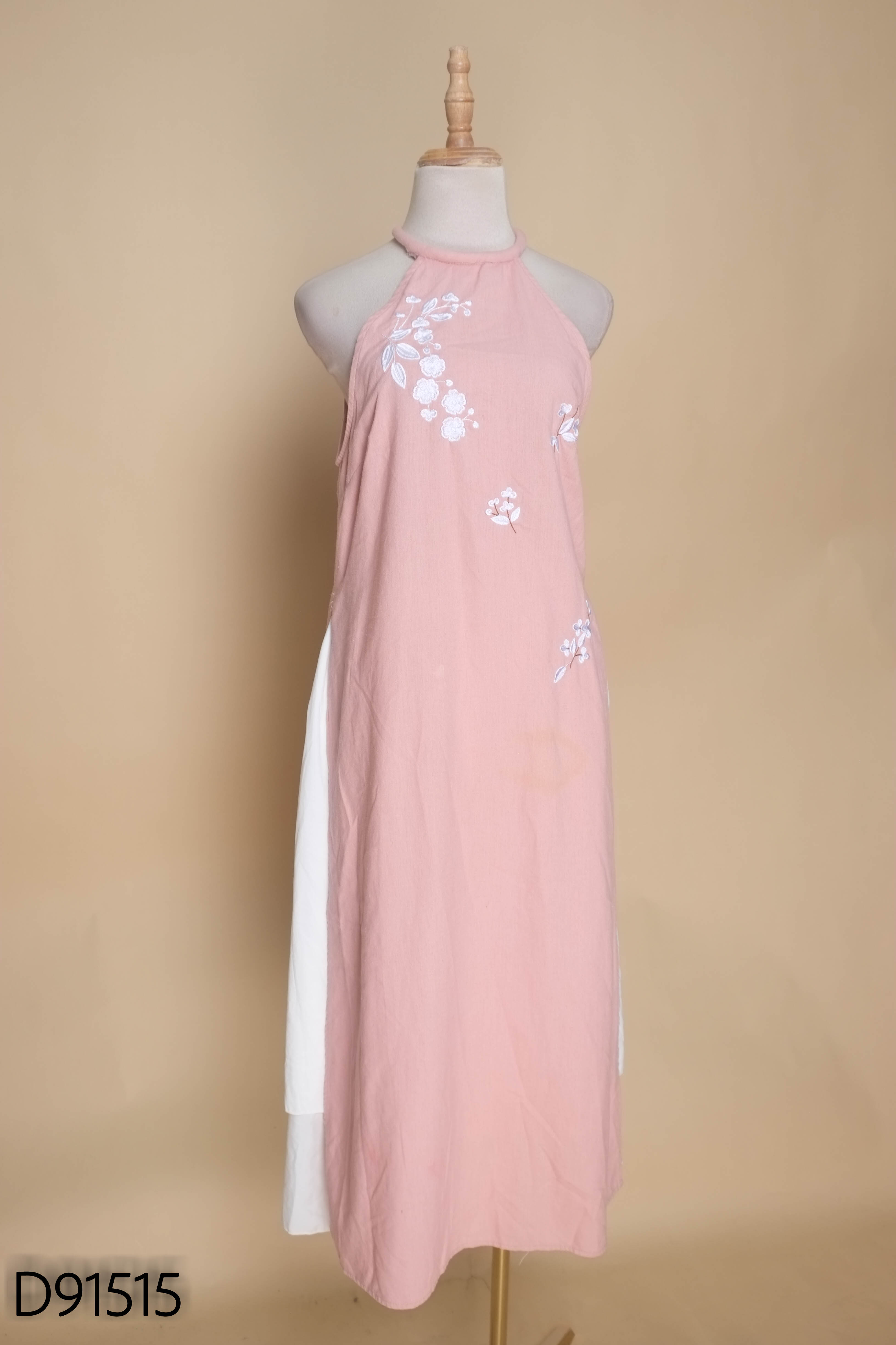 D9151511377-Set BEST FOR YOU áo dài hồng thêu hoa + chân váy trắng