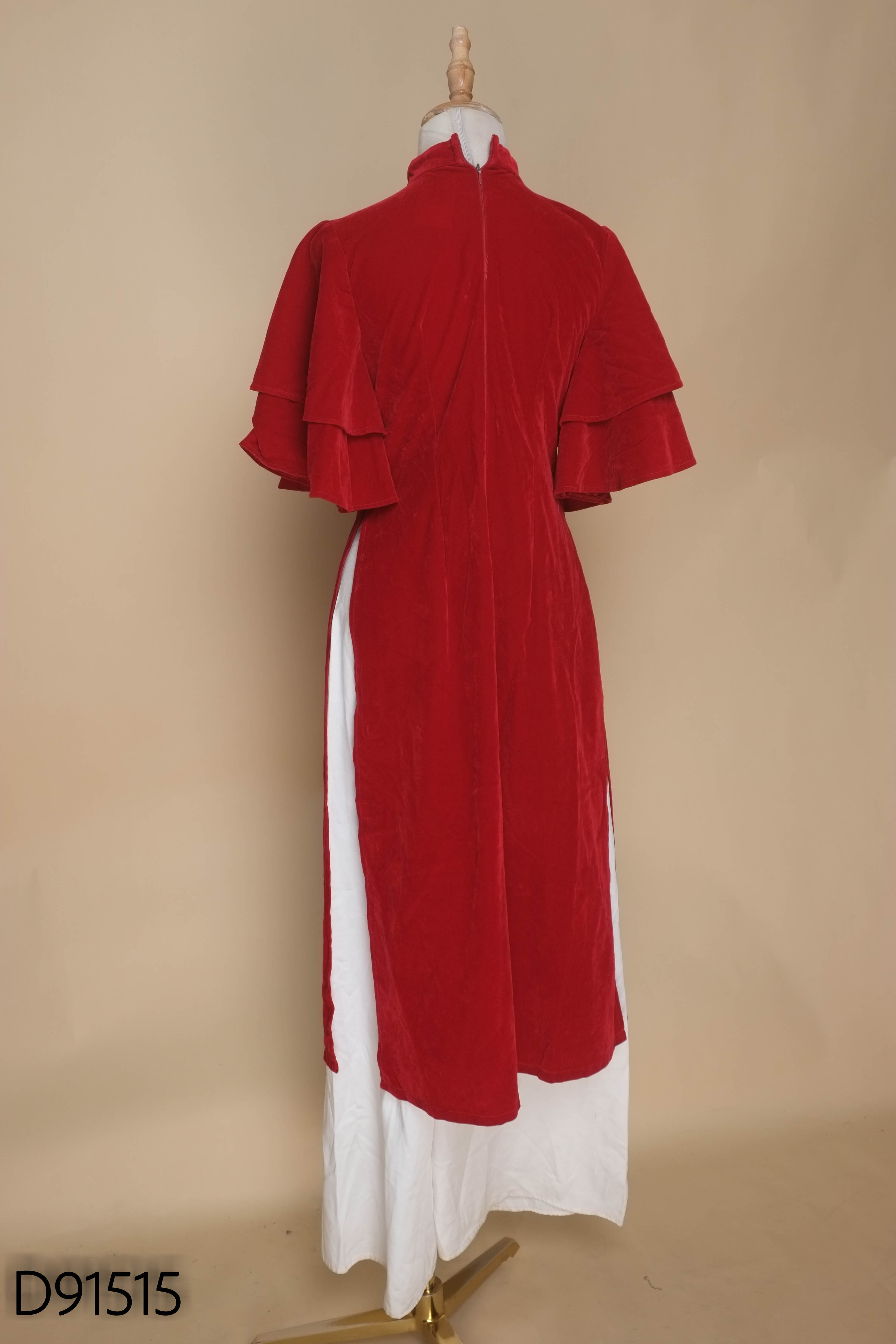 Set áo nhung đỏ + quần trắng