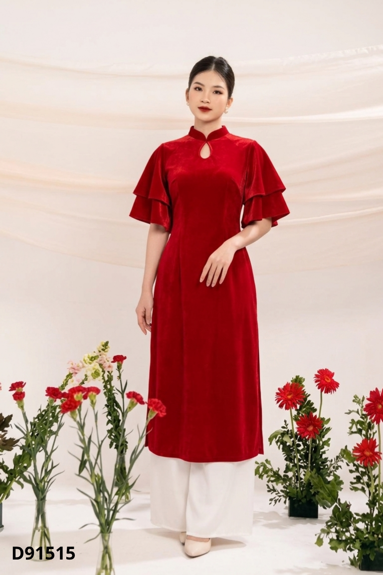 Set áo nhung đỏ + quần trắng