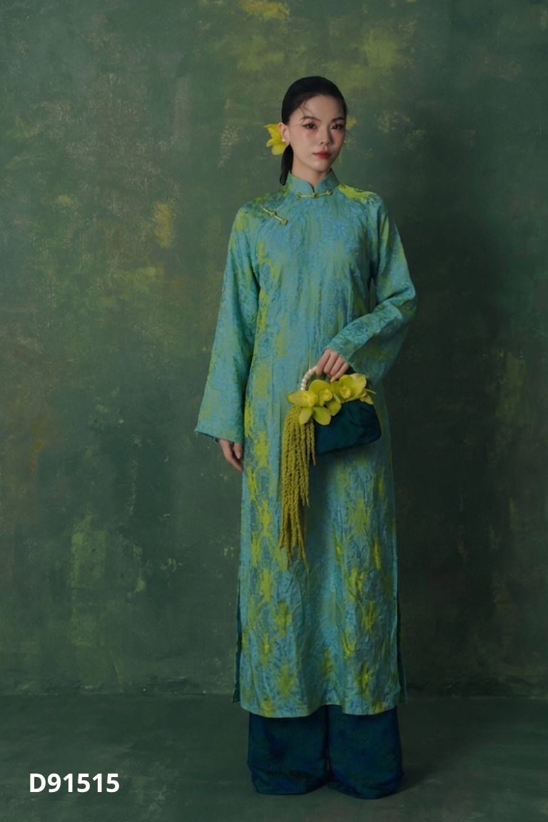 Set áo dài xanh dương + quần xanh lá
