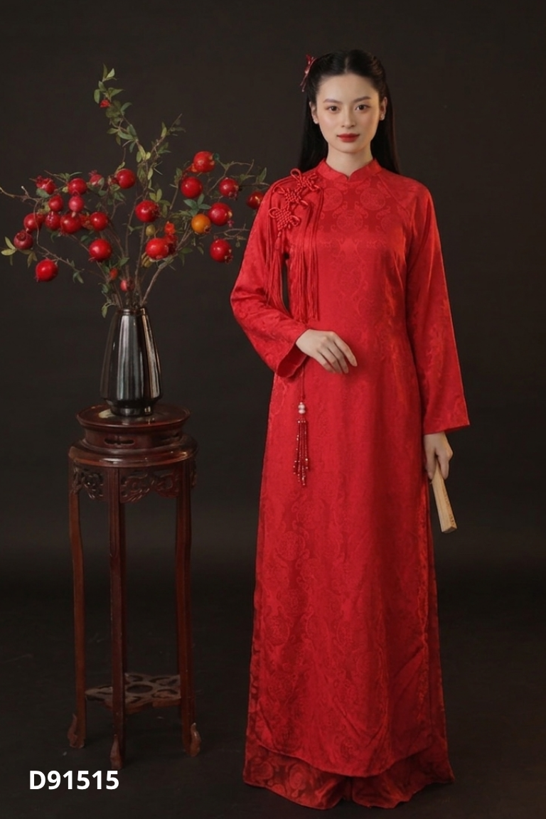 Set áo dài + quần đỏ họa tiết