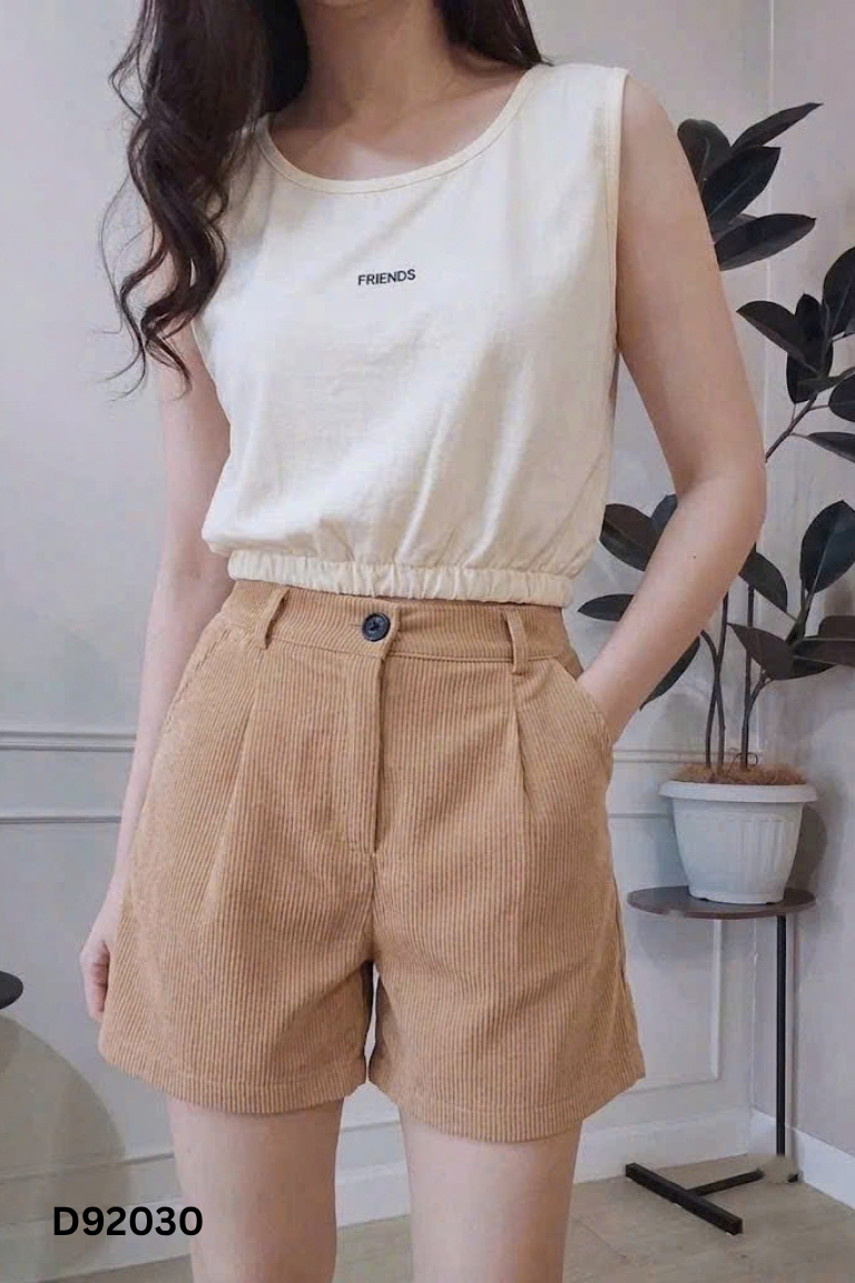 Set Áo be thêu chữ + quần shorts nhung tăm
