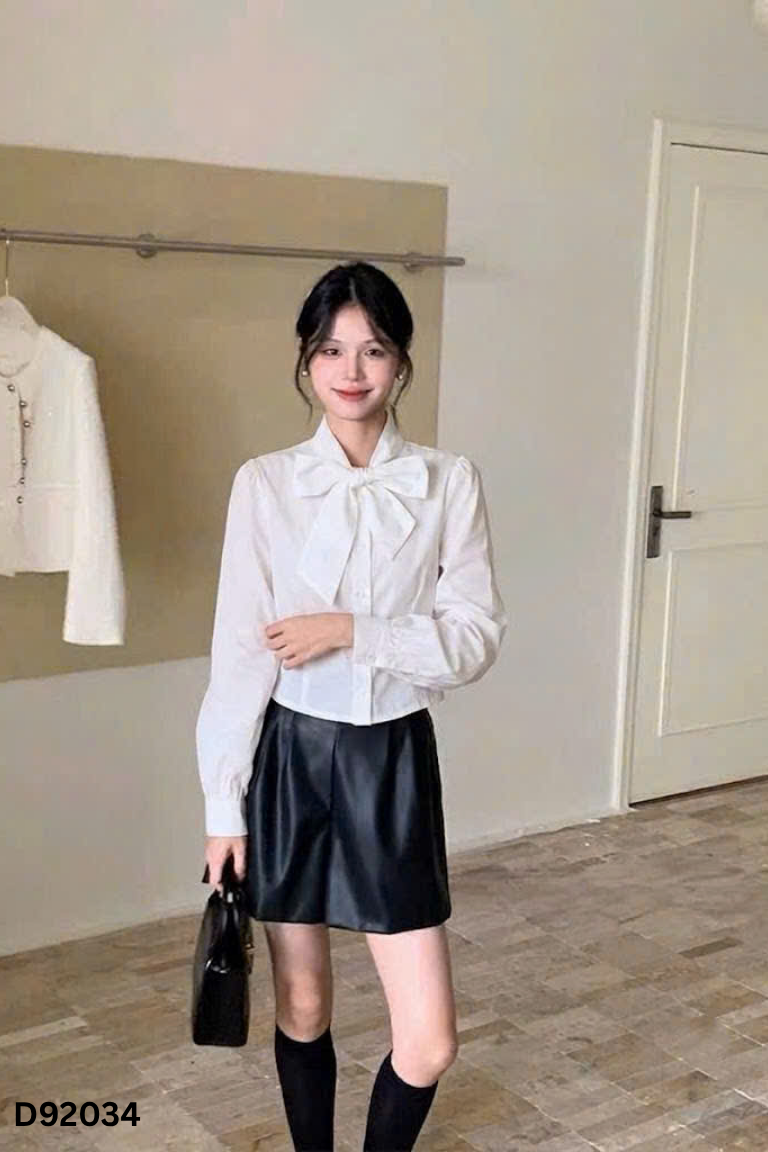 Áo sơ mi nữ trắng phối dây cổ