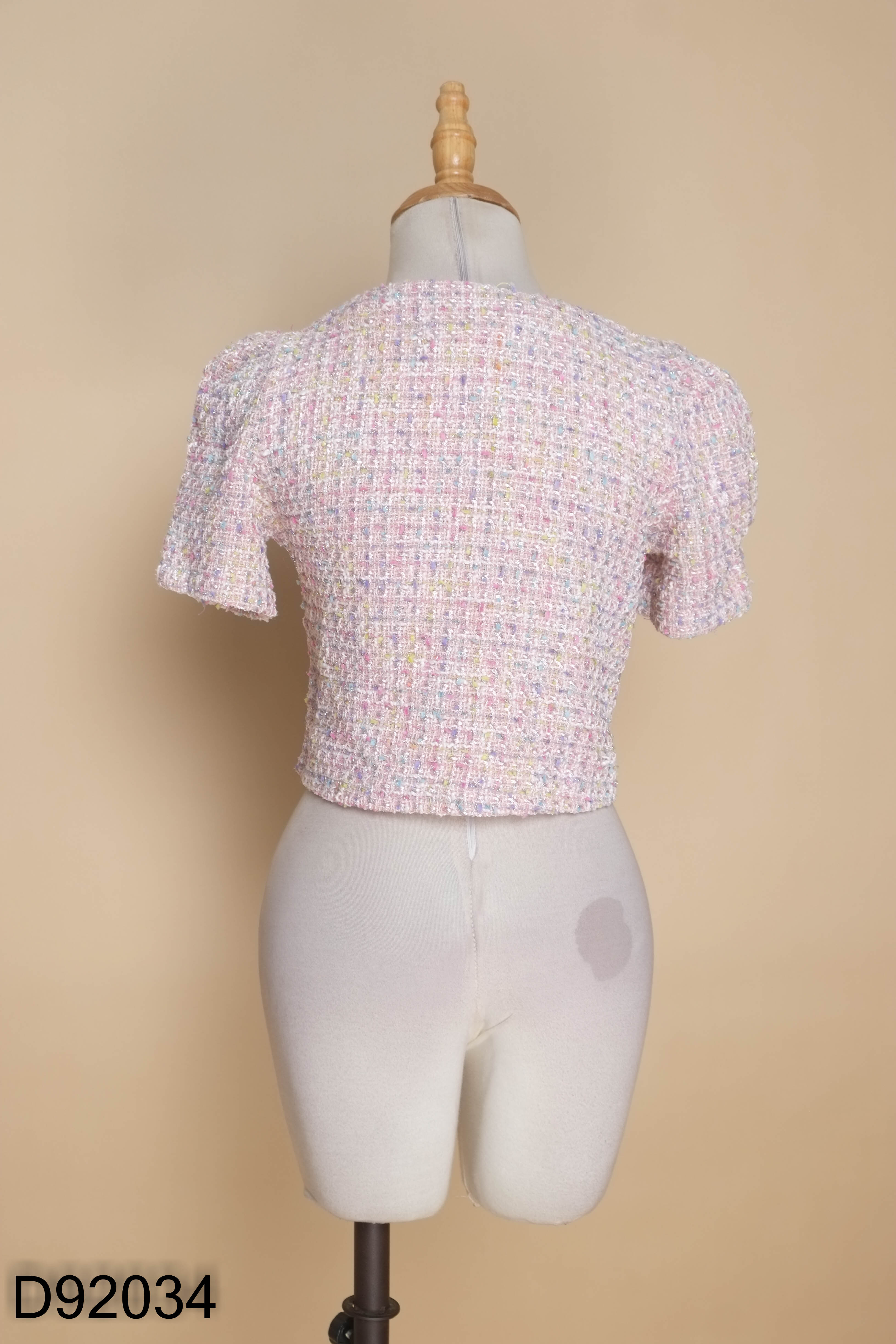Áo dạ tweed hồng cúc ngọc