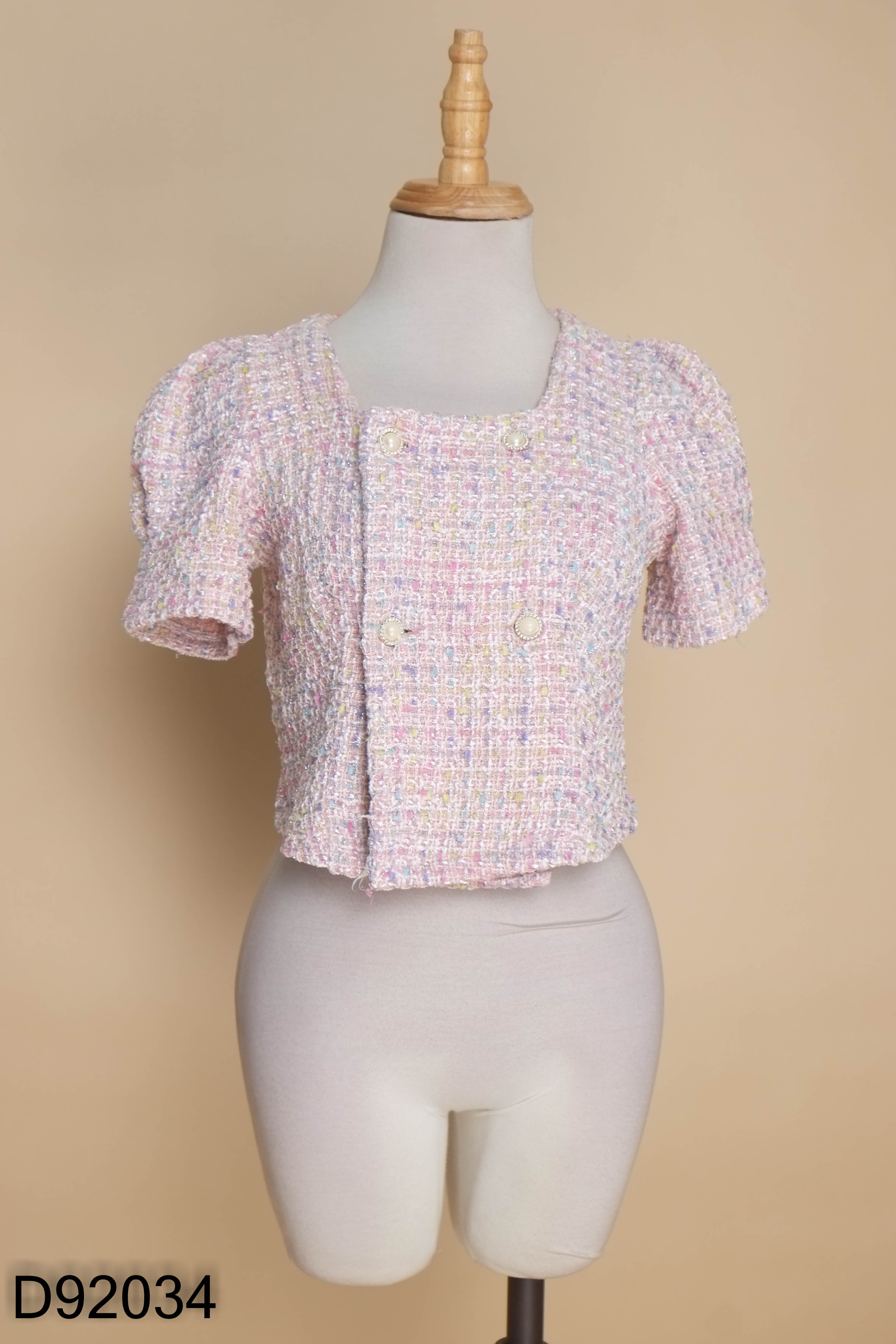 Áo dạ tweed hồng cúc ngọc
