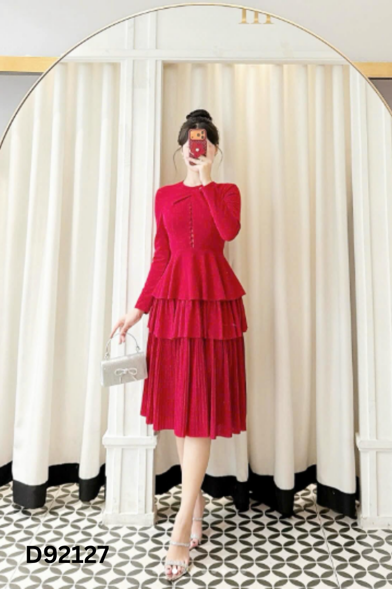 Váy COCOSIN đỏ xếp tầng