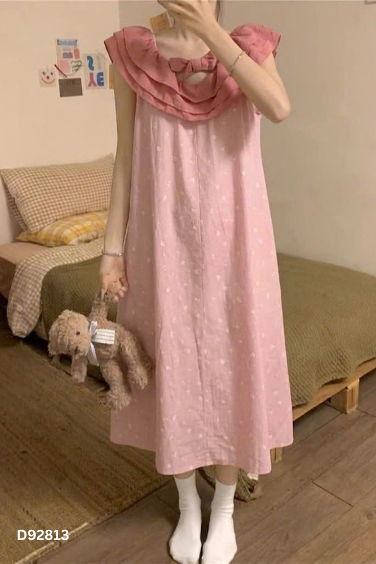NEWTAG Váy MIN Boutique linen hồng họa tiết
