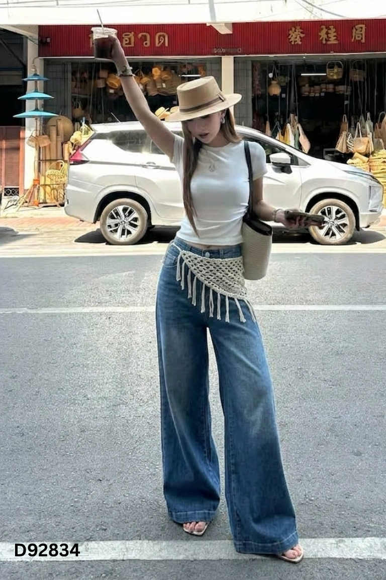 Quần jeans xanh trơn rộng