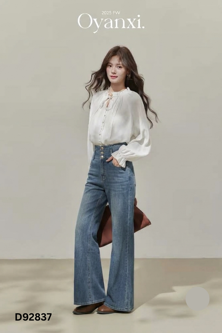 Quần jeans xanh ống đứng