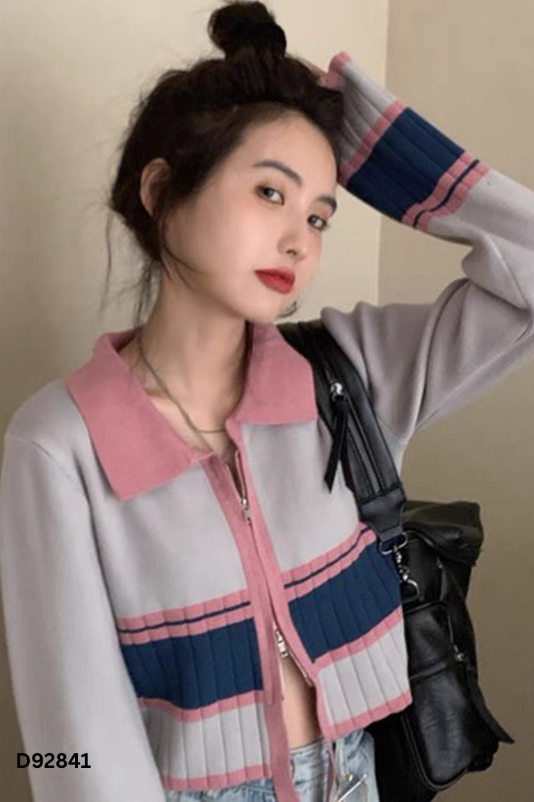 Áo len xám hồng dáng ngắn