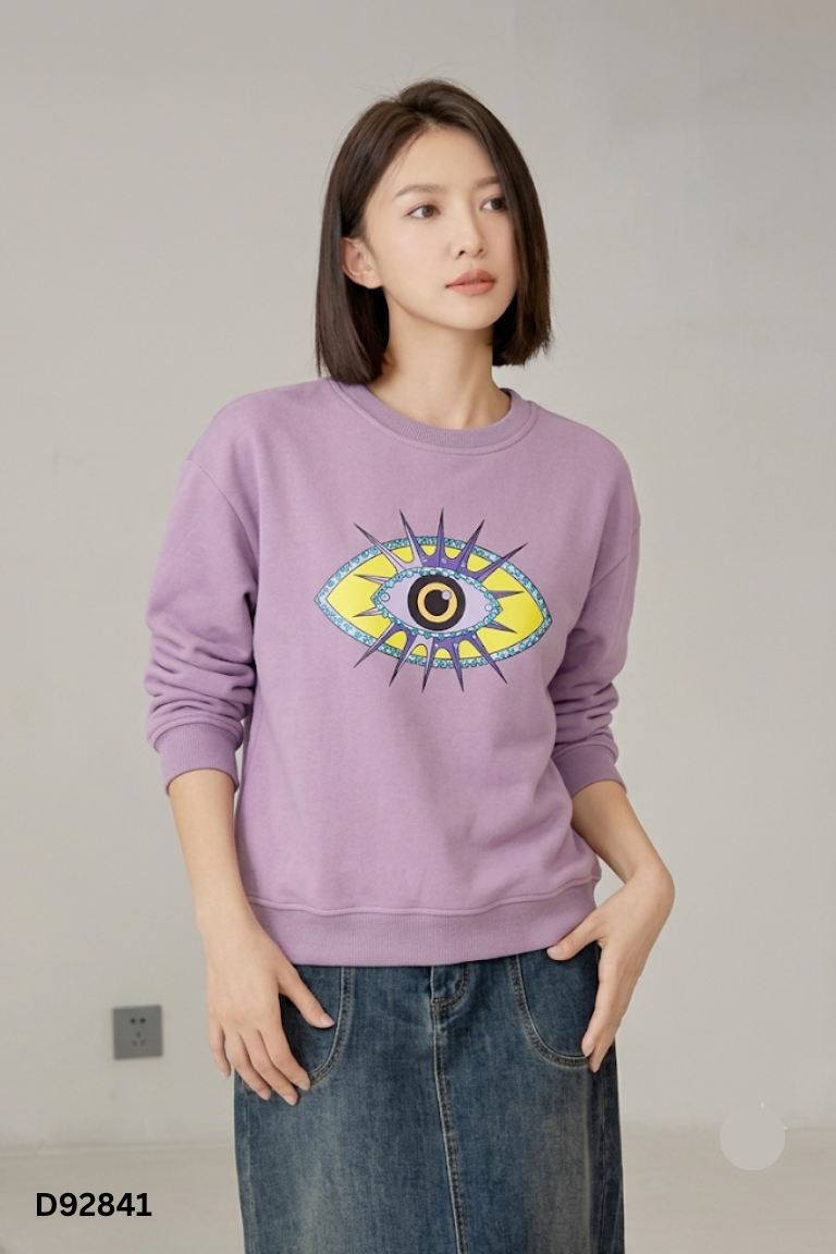 Áo sweater tím hình đính đá