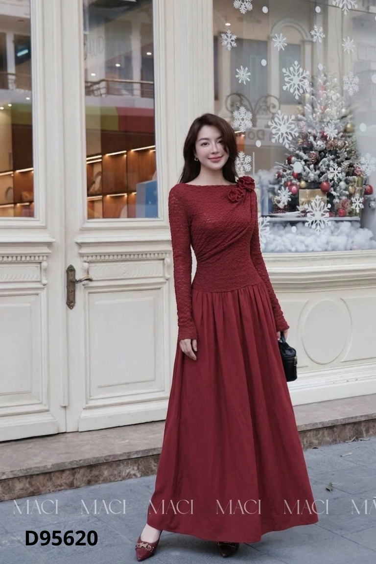 Váy đỏ mix len MOK CLOTHING trơn