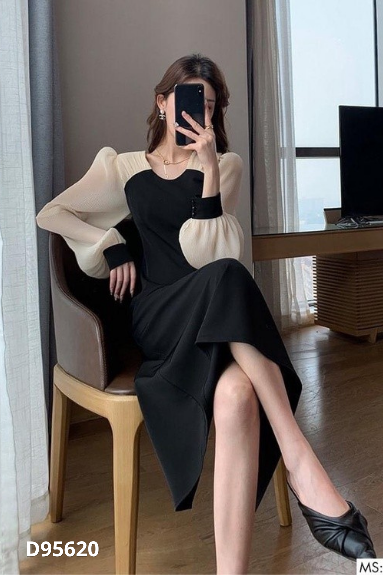 Váy đen ALICE phối tay voan gấp ly
