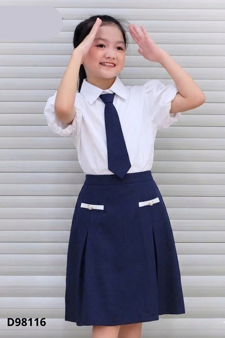 Set Áo sơ mi nữ trắng HUMY NGO + Chân váy KIDS