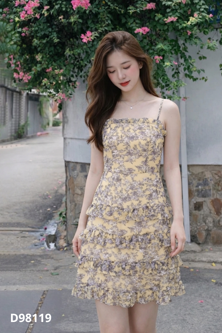 Váy VODEER vàng họa tiết lá