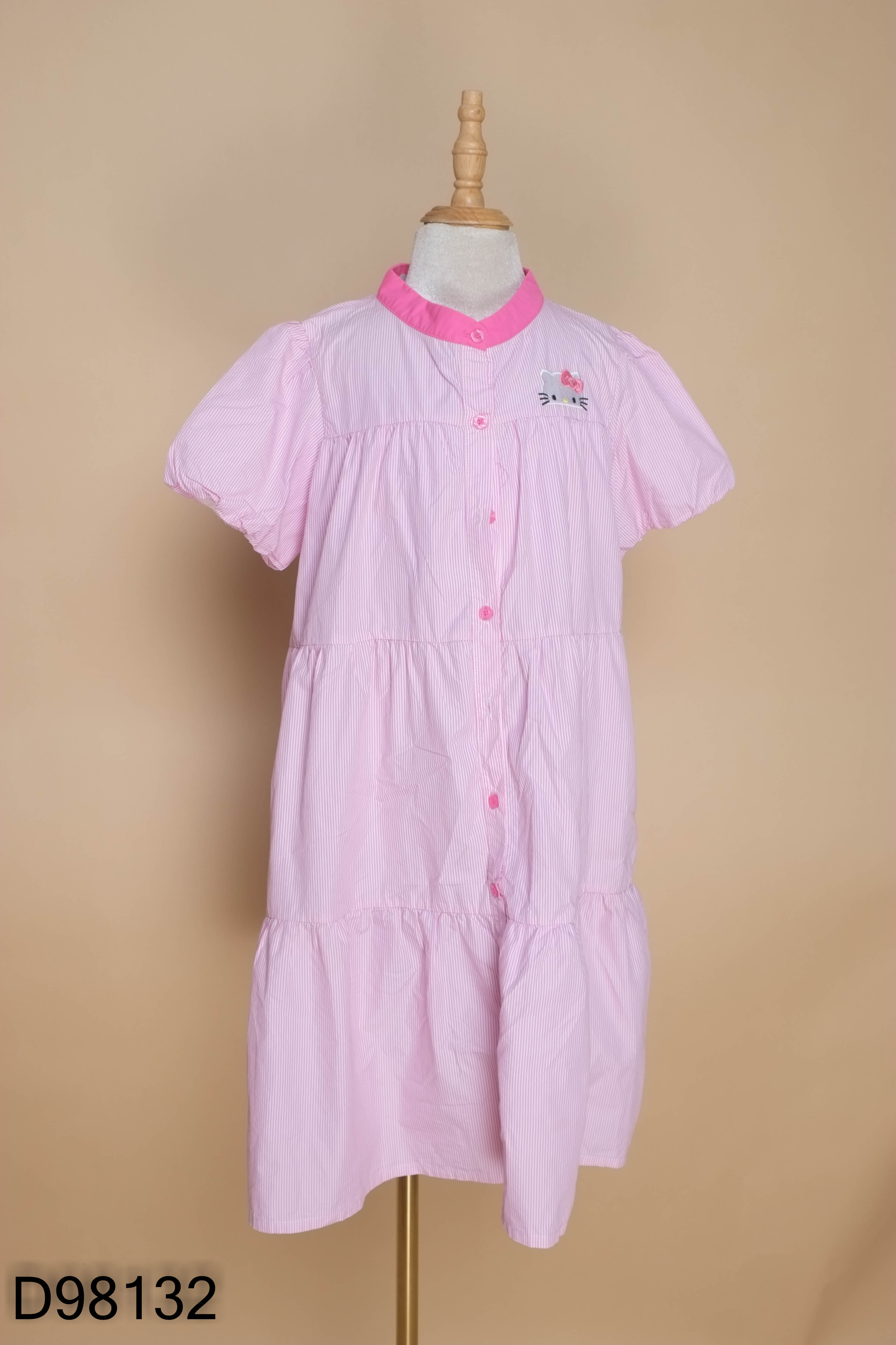 Váy babydoll hồng kẻ trắng KIDS