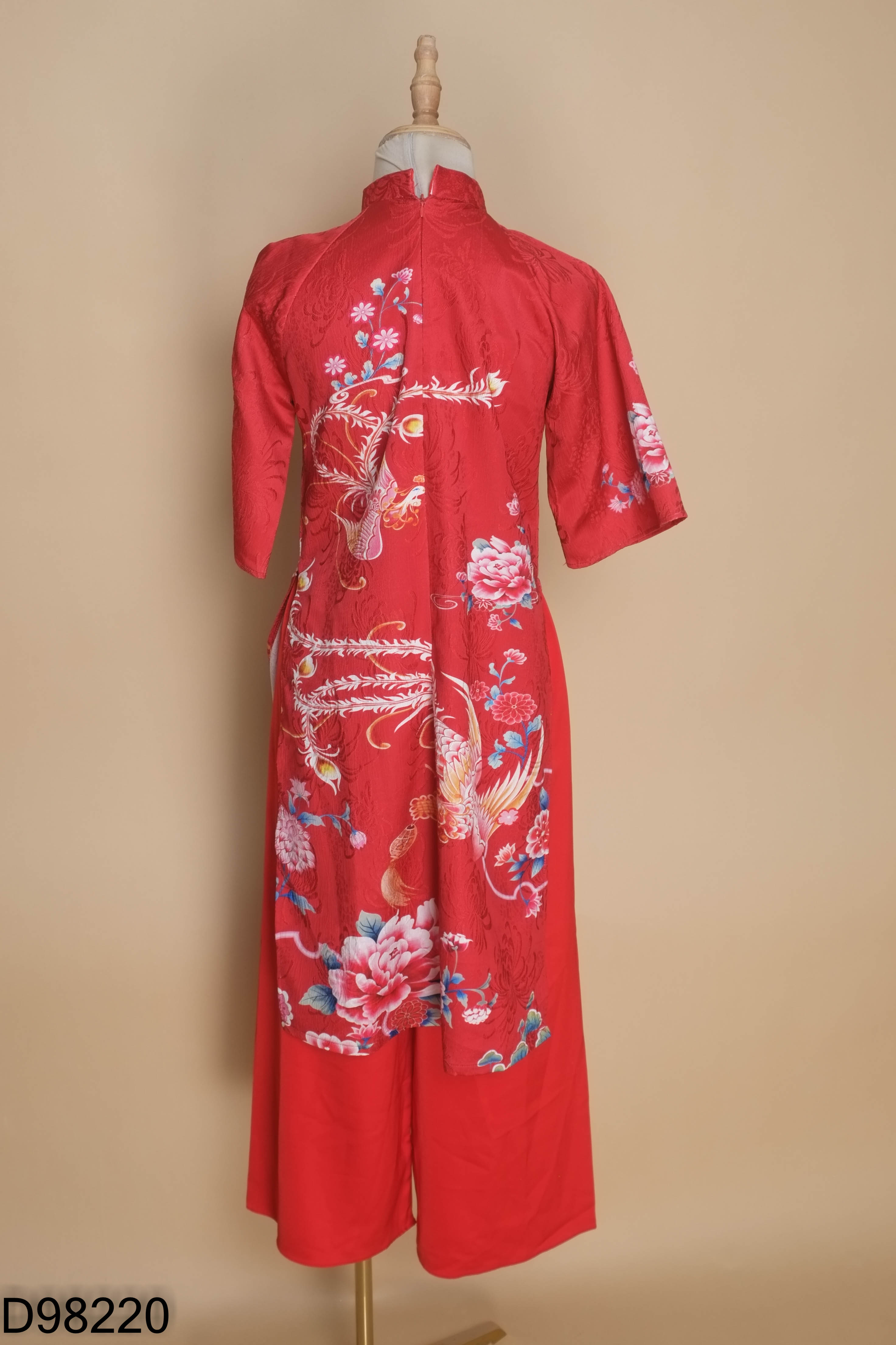 Set áo dài họa tiết + quần lụa đỏ KIDS