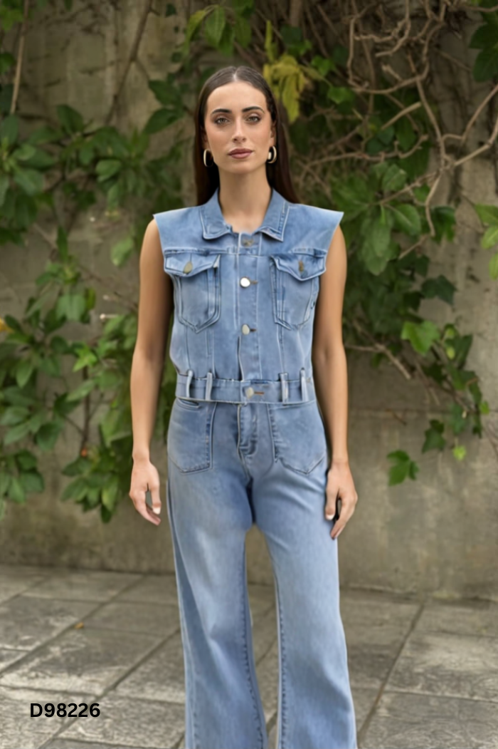 Set Áo sát nách jeans xanh + quần dài
