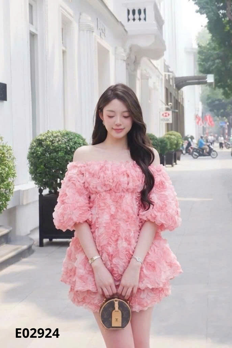 Set Áo hồng hoa CHERIE tay phồng + quần shorts