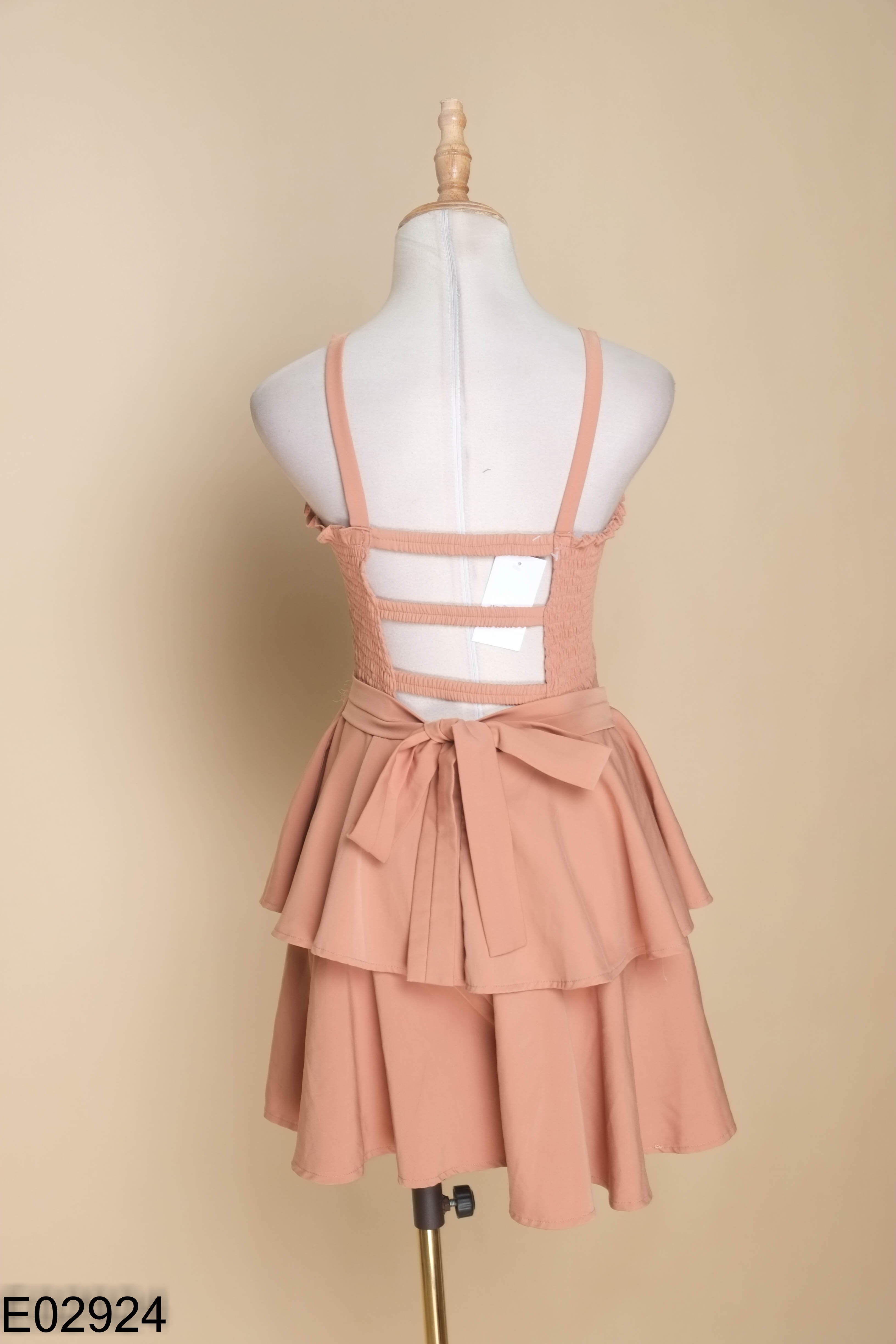 Jumpsuits hai dây nâu bèo tầng