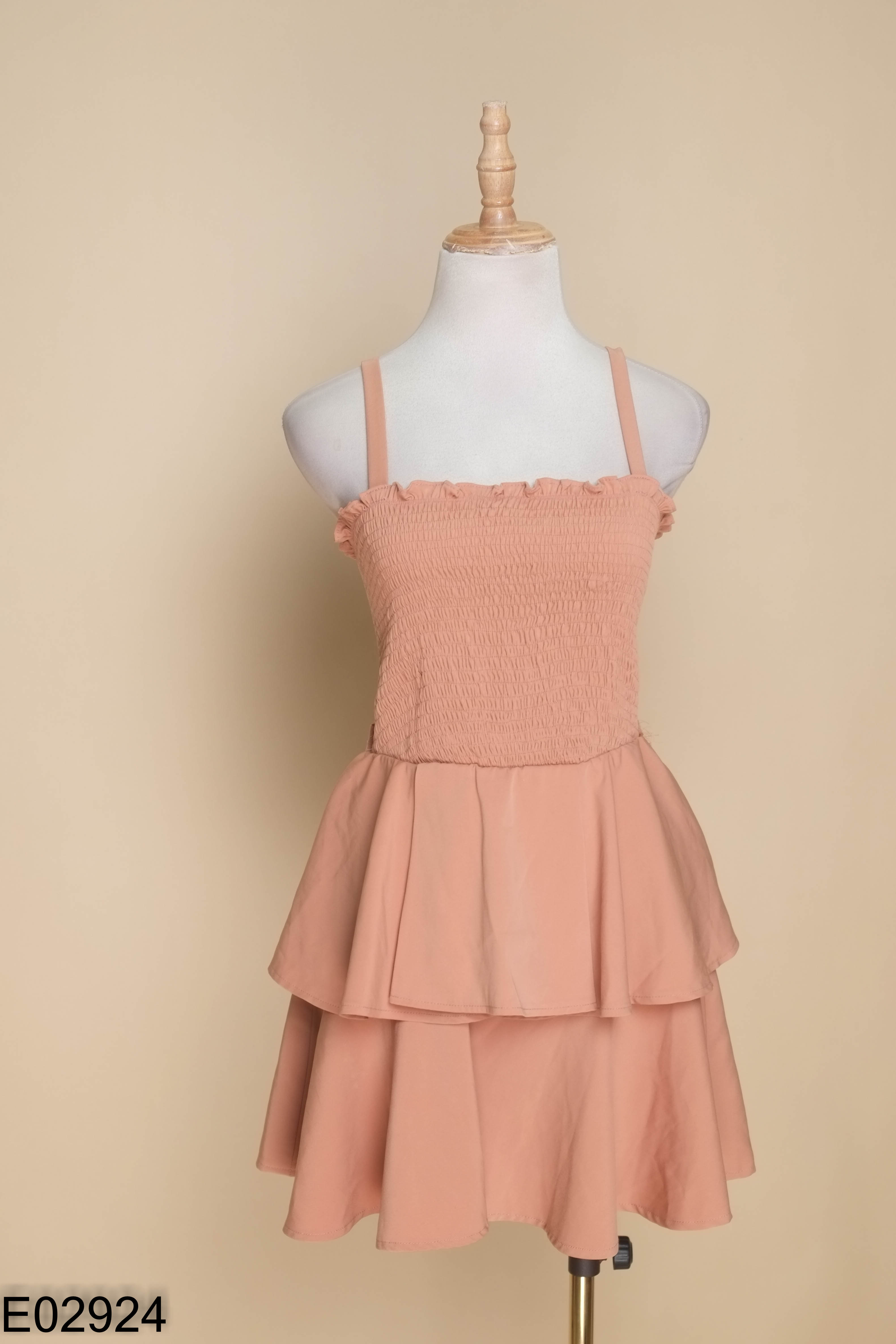 Jumpsuits hai dây nâu bèo tầng