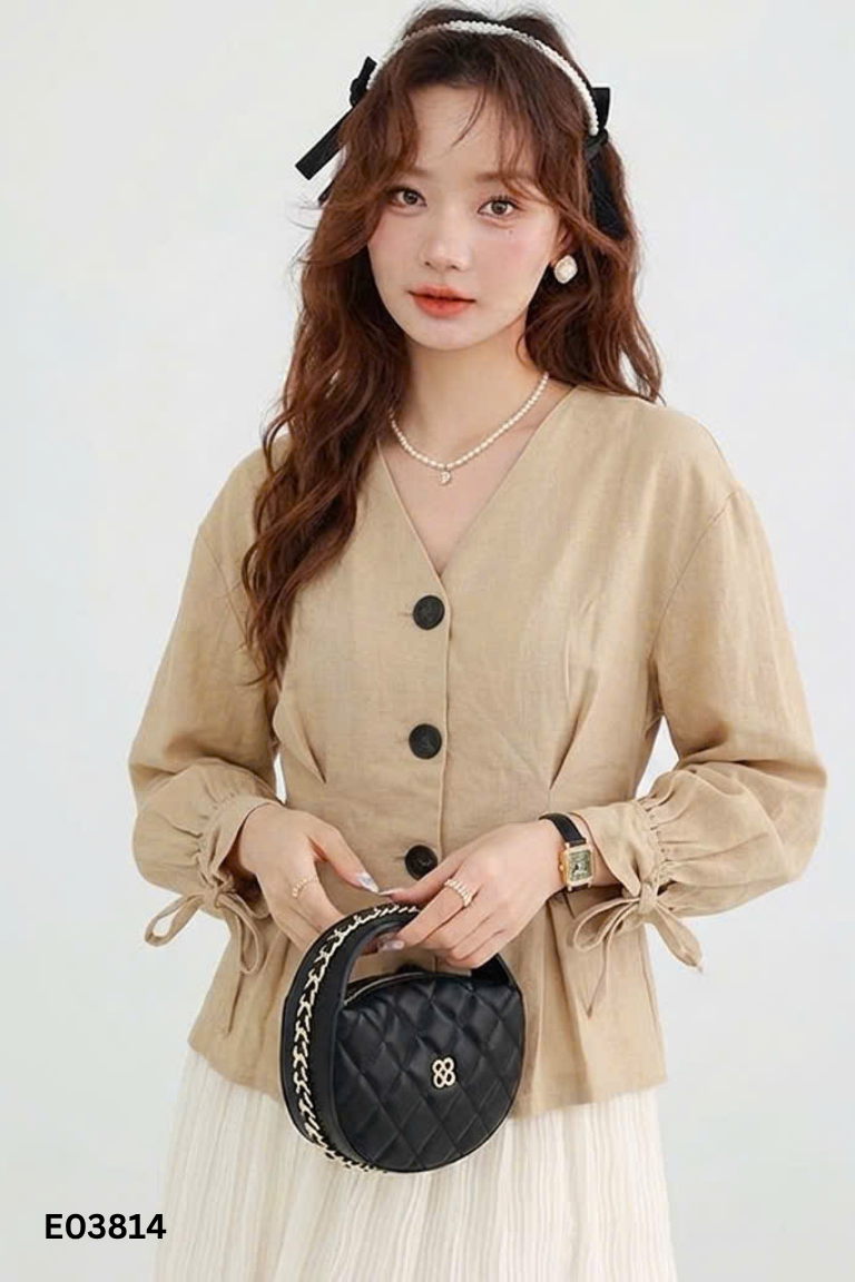 Áo IVY LADIES be chiết eo cổ tim