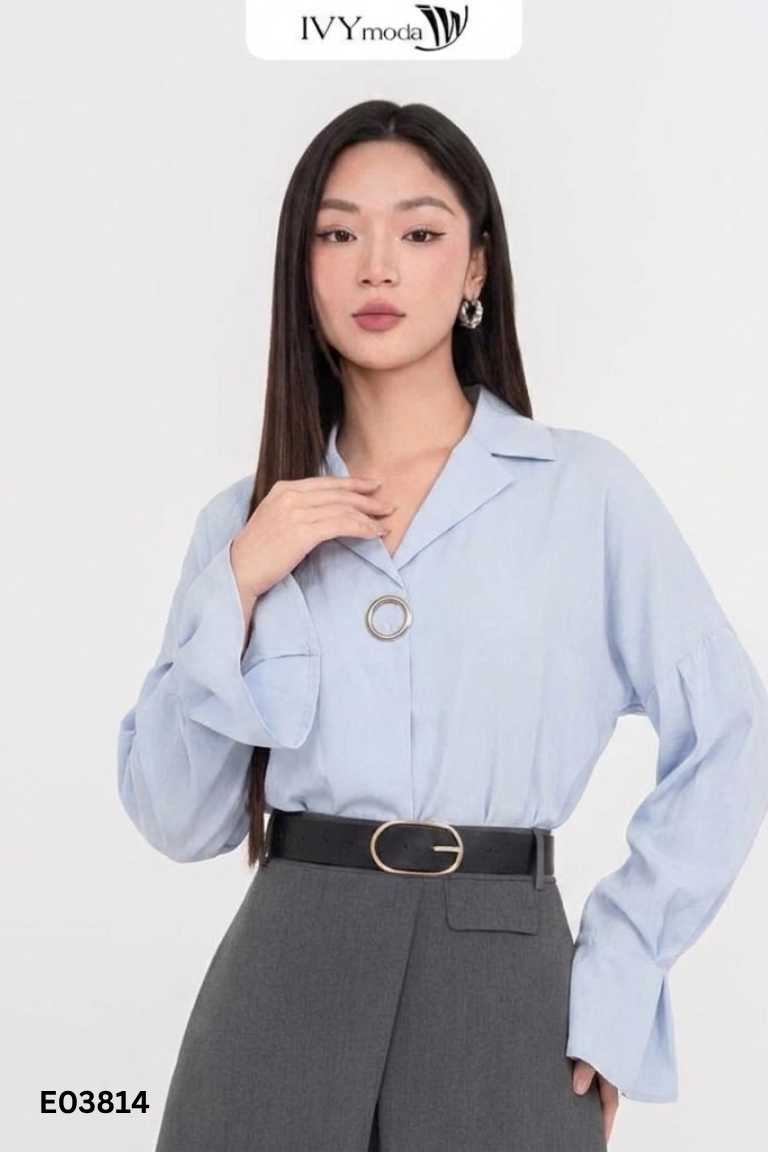 Áo sơ mi IVY MODA xanh trơn