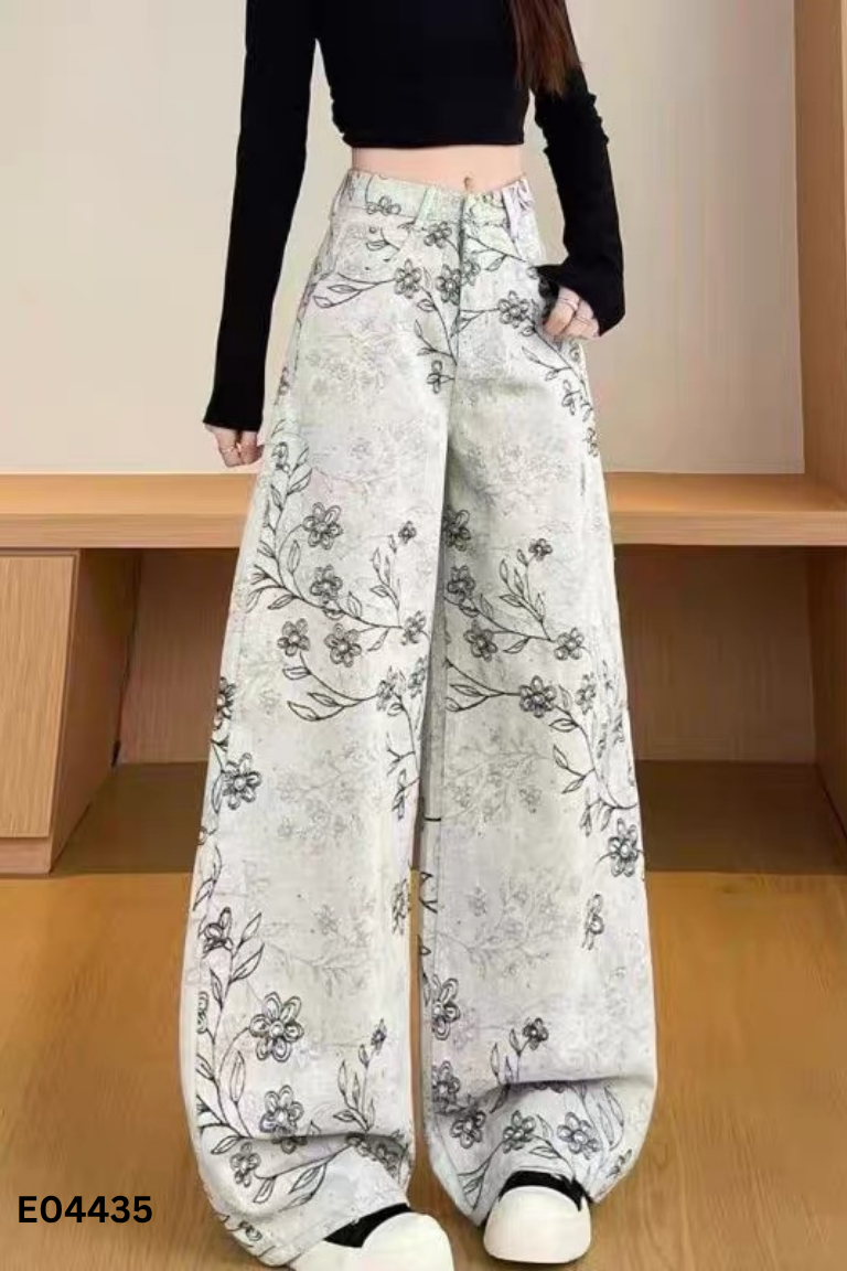 Quần jeans ghi hoa suông