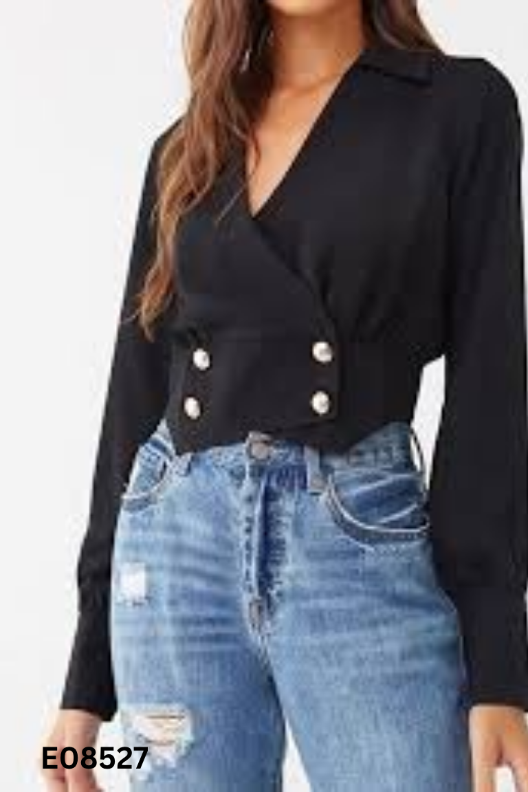 Áo FOREVER 21 đen cổ sơ mi