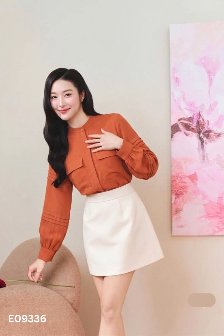 Áo nâu cam BEAUTE phối cúc