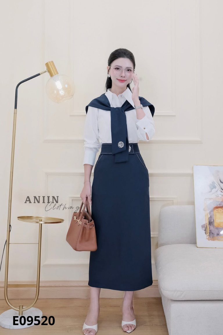 SET chân váy ANIIN CLOTHING xanh kèm vạt thủy thủ