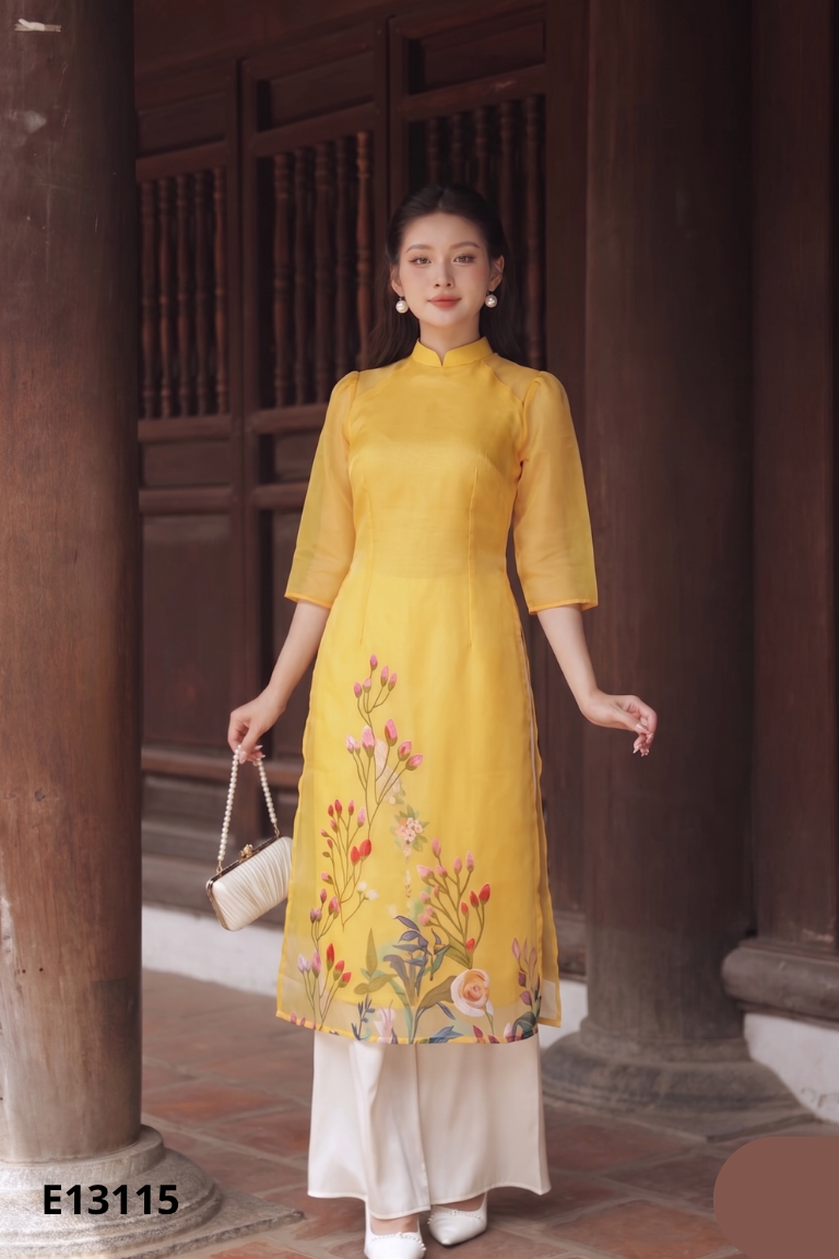 Set áo dài GIIAN vàng 4 tà + quần trắng